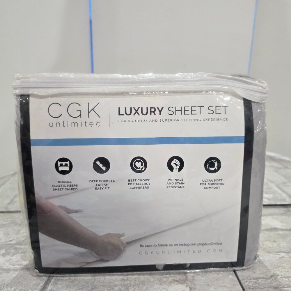 New Luxury Sheet‎ Set Twin XL 3pc Bedding Fitted, Flat, Pillowcase Light Gray